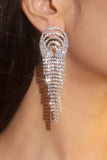 Sparkly Silver Fringed Long Fashion Party Drop Earrings with Rhinestones