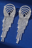 Sparkly Silver Fringed Long Fashion Party Drop Earrings with Rhinestones