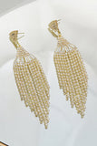 Sparkly Golden Fringed Long Prom Drop Earrings with Rhinestones