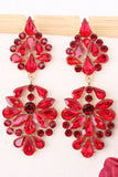Sparkly Pink Flower Shaped Long Prom Drop Earrings with Rhinestones