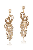 Sparkly Golden Leaf Shaped Prom Drop Earrings with Rhinestones