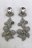 Sparkly Black Flower Shaped Prom Drop Earrings with Rhinestones
