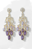 Sparkly Purple Rhinestones Leaf Shaped Prom Drop Earrings