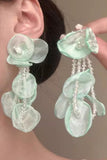 Light Green Petal Layered Beaded Prom Dropping Earrings