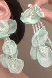 Light Green Petal Layered Beaded Prom Dropping Earrings