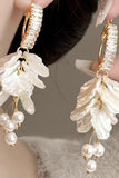 Sparkly White Petal Layered Prom Drop Earrings with Pearls