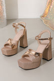 Glitter Rose Golden Chunky Open Toe Prom High Heels