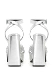 Silver Open Toe Chunky Patent Platform High Heels Pumps with Ankle Strap