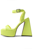 Green Open Toe Patent Chunky Platform High Heels Pumps with Ankle Strap