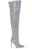 Sparkly Silver Rhinestones Stilettos Over The Knee Prom Boots