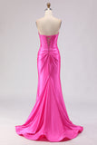 Sweetheart Fuchsia Mermaid Corset Beaded Long Prom Dress with Slit