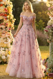 Off The Shoulder Blush A Line Corset Sequin Long Prom Dress