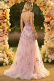 Blush A Line Embroidered Square Neck Long Tulle Prom Dress