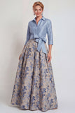 Navy A-Line Jacquard 3/4 Sleeves Long Mother of the Bride Dress with Bowknot