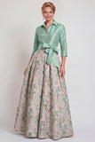 Navy A-Line Jacquard 3/4 Sleeves Long Mother of the Bride Dress with Bowknot