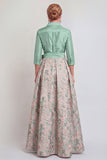 Navy A-Line Jacquard 3/4 Sleeves Long Mother of the Bride Dress with Bowknot
