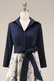 Navy A-Line Jacquard 3/4 Sleeves Long Mother of the Bride Dress with Bowknot