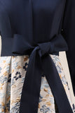 Navy A-Line Jacquard 3/4 Sleeves Long Mother of the Bride Dress with Bowknot