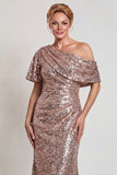 Sparkly Champagne One Shoulder Long Mother of the Bride Dress with Sequins
