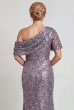 Sparkly Champagne One Shoulder Long Mother of the Bride Dress with Sequins
