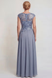 Sparkly Grey Blue Appliqued A-Line Mother of the Bride Dress with Slit