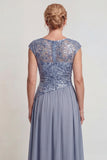 Sparkly Grey Blue Appliqued A-Line Mother of the Bride Dress with Slit