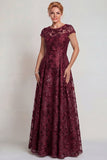 Sparkly Burgundy Appliqued A-Line Mother of the Bride Dress