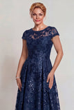 Sparkly Burgundy Appliqued A-Line Mother of the Bride Dress