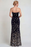 Sparkly Black Silver Strapless Mermaid Mother of the Bride Dress with Sequins