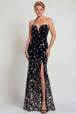 Sparkly Black Silver Strapless Mermaid Mother of the Bride Dress with Sequins