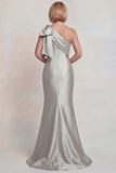 Grey Satin One Shoulder Mermaid Mother of the Bride Dress with Bowknot
