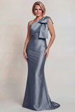 Grey Satin One Shoulder Mermaid Mother of the Bride Dress with Bowknot