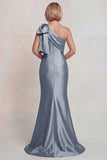 Grey Satin One Shoulder Mermaid Mother of the Bride Dress with Bowknot