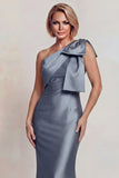 Grey Satin One Shoulder Mermaid Mother of the Bride Dress with Bowknot