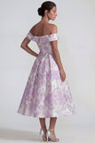 Off the Shoulder Lilac Jacquard A Line Midi Dress