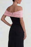 Off the Shoulder Sheath Black Pink Long Evening Dress with Slit