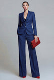 Dark Blue Notch Lapel Single Breasted 2 Piece Work Suits