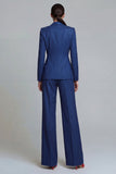 Dark Blue Notch Lapel Single Breasted 2 Piece Work Suits