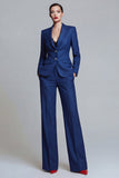Dark Blue Notch Lapel Single Breasted 2 Piece Work Suits