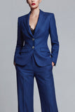 Dark Blue Notch Lapel Single Breasted 2 Piece Work Suits
