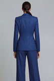 Dark Blue Notch Lapel Single Breasted 2 Piece Work Suits