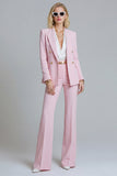 Pink 2 Piece Peak Lapel Double Breasted Slim Fit Prom Suits