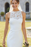 Lace White Satin Sheath Midi Wedding Dress