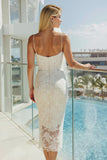Spaghetti Straps Lace White Sheath Wedding Dress