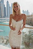 Spakly Ivory Spaghetti Straps Sequins Bodycon Wedding Dress