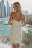 Spakly Ivory Spaghetti Straps Sequins Bodycon Wedding Dress