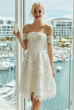 Ivory Lace A Line Off the Shoulder Midi Wedding Dress