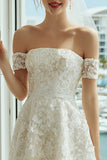 Ivory Lace A Line Off the Shoulder Midi Wedding Dress