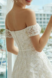 Ivory Lace A Line Off the Shoulder Midi Wedding Dress