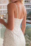 Sparkly Ivory Spaghetti Straps Sequins Bodycon Wedding Dress
